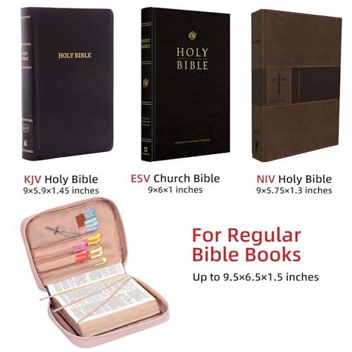 FINDCOZY Bible Cover for Women, Durable Carrying Book Case Church Bag for Biblical Accessories with Handle and Zippered Pocket, for Scriptures, Pink - color: Pink, size: Medium
