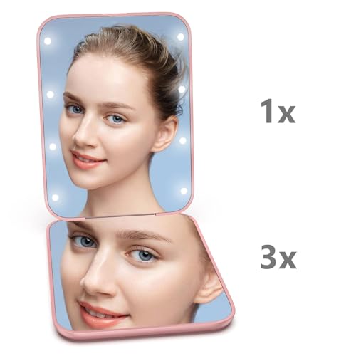 Kintion Pocket Mirror, 1X/3X Magnification LED Compact Mirror (Rose Gold) - color: Rose Gold