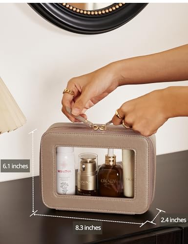Popvibe Clear Makeup Bag Travel Cosmetic Case Transparent Toiletry Bag with Zipper, Portable Make Up Organizer Traveling Compact Car Bag for Essentials, Gold, Medium - color: Gold, style: Medium Moda