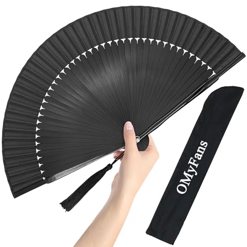 Hand Fan for Women Foldable - Folding Chinese Japanese Vintage Bamboo Silk Fan - Ideal for Hot Flashes, Church, EDM, Festivals, Dancing and Gifts (Solid Sexy Black) - color: Sexy Black-solid