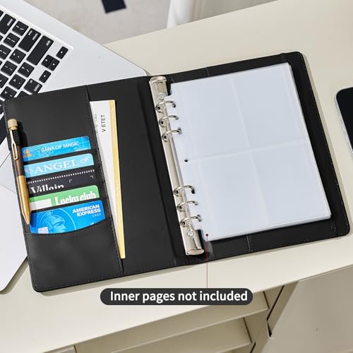 Ovesmusl PU Leather Aesthetic A5 Binder 6 Ring Binder Journal Cover - color: Black, size: A5