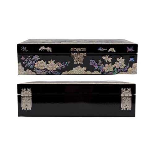 February Mountain Mother of Pearl Jewelry Organizer box - Handmade Large Wooden Box Romantic Anniversary Birthday Gifts for women (Butterflies in Peony Garden) - style: Butterflies in Peony Garden