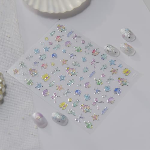 5D Embossed Under The Sea Stickers for Nail Art Jelly Fish Self-Adhesive Nail Art Decals for Women Nail Supplies Art Design Stickers (to5730) - style: to5730