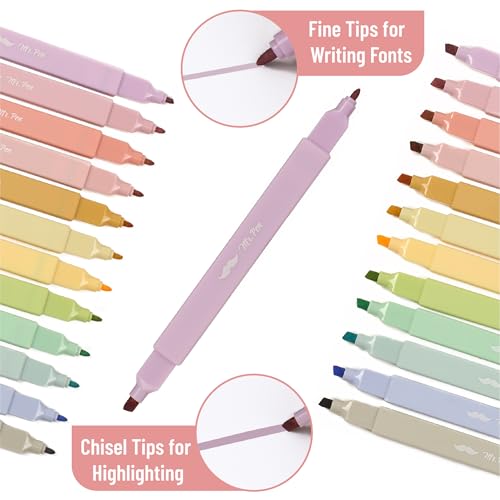 Mr. Pen- Dual Tip Aesthetic Highlighters, 12 pcs, Chisel & Fine Tip - color: Pastel, size: 12 Pack
