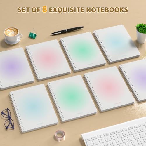 Oucaru A5 Spiral Notebook 8 Pack College Ruled Cute Pastel Notebooks - color: 8 Pack 4 Colors, size: 5.9" x 8.3"
