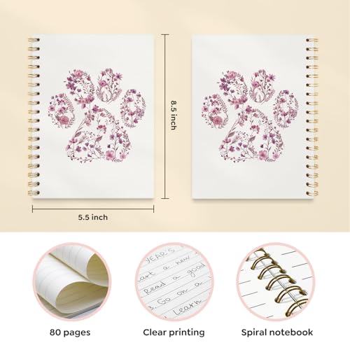 VONTP Pink Cute Dog Paw Floral Journal Spiral Notebooks, 5.5x8.3 Inches - color: 002-Pink