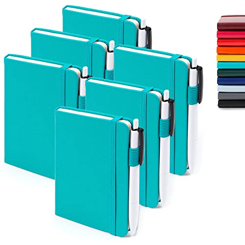 feela 6 Pack Pocket Mini Notebooks Bulk, Small Cute Memo Notepads Hardcover College Ruled Lined Journals with Pen Holder for School Business Work, with 6 Black Pens, 3.5”x 5.5”, A6, Emerald - color: A6 6 Emerald