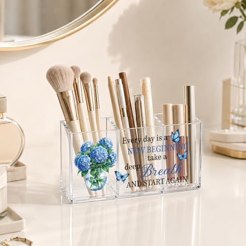 Every Day Is a New Beginning Acrylic Pen Holder 3 Compartments - color: Transparent044