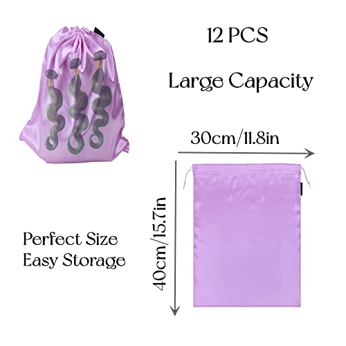 GONGKANGYUAN 12 Pcs Satin Wig Bags with Drawstring Satin Bag for Packaging Hair Extensions Wigs Soft Silk Pouches Hair Tools Storage Bags for Home and Salon (Violets) - color: Violets
