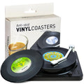 Funny Retro Record Coasters for Drinks with Vinyl Player Holder for Music Lovers,Set of 6 Conversation Piece Sayings Drink Coaster,Housewarming Hostess Wedding Registry Gift Ideas - style: A001