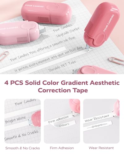 Four Candies Cute Aesthetic Pink School Supplies Kit for Girls - color: Pink