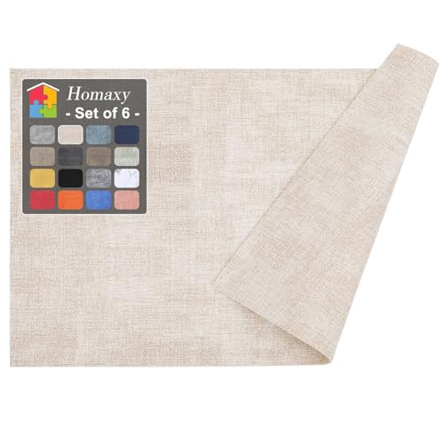Homaxy PU Faux Leather Placemats for Dining Table, Set of 6, Beige - color: Beige