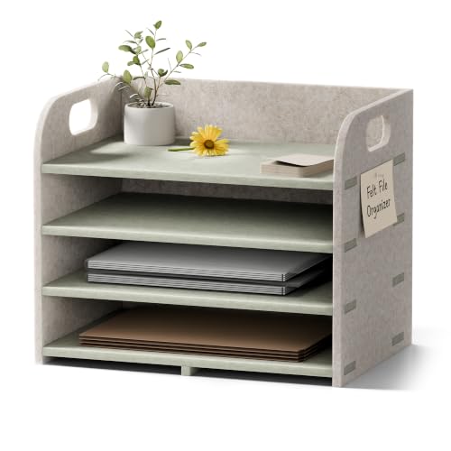 Fluxynara 4-Tier Felt File Organizer with Carry Handles, Sage Mist - color: Sage Mist