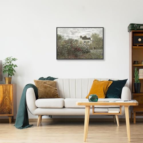 Huabsad Vintage Landscape Monet Flower Oil Painting Canvas Wall Art Antique Cottage Outdoor Garden Roses Lover Wall Decor Rustic Farmhouse Bedroom Aesthetic Prints 12x16in Black Framed - color: Oil painting02, size: 12x16in Metal Framed