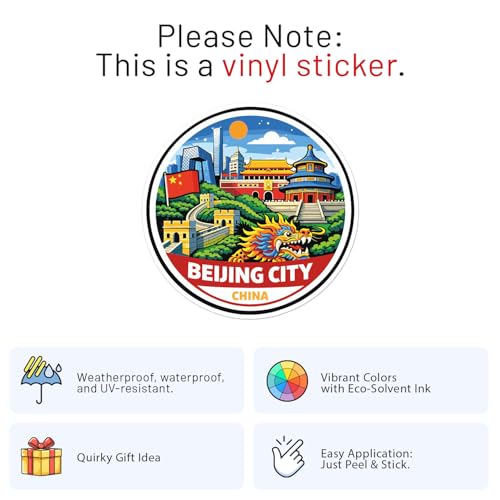 Cartoon Style China Beijing City Sticker - Waterproof Outdoor Vinyl Decal, 3 Inch - color: Cartoon Style China Beijing City, size: 3'' longer side