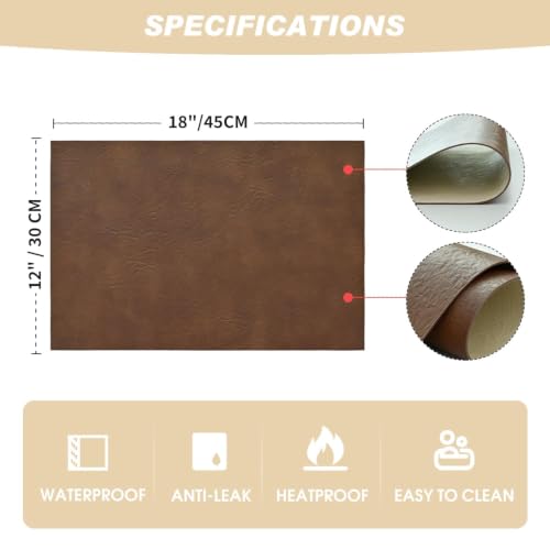 Artoid Mode Brown Faux Leather Placemats Set of 4 - color: Brown, size: 12" x 18", Rectangular Set of 4