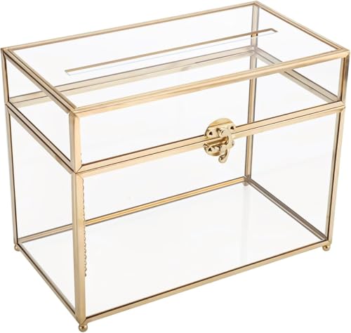 HighFree Glass Card Box, Large Clear Card Box for Wedding Receptions, Decorative Storage Box for Baby Shower, Birthday Party, Bridal Shower (With Slot, Gold) - color: Gold