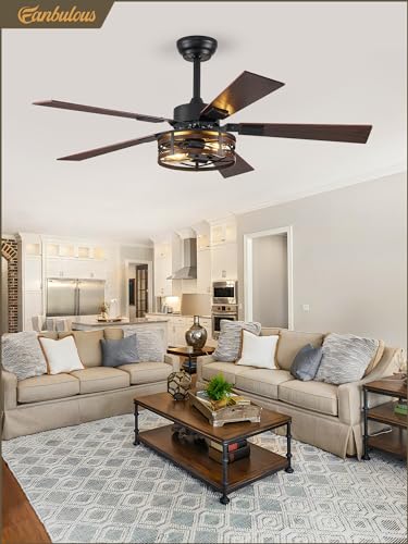 Fanbulous 48" Farmhouse Ceiling Fan with Light & Remote, 2-Light Caged - color: Black and Walnut, size: 48 Inch