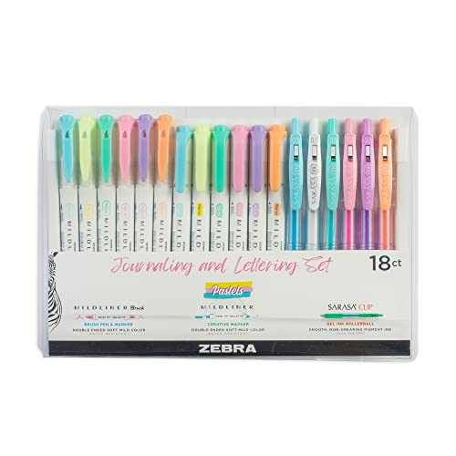 Zebra Pen MILDLINER Highlighter, Brush & SARASA Gel Pen Set, Assorted 18-Pk - style: Calligraphy and Journaling Set