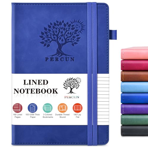 Lined Notebook 5.9"x8.5", Hardcover Leather Journal for Women Men,160 Pages - color: Dark Blue, size: Lined Page