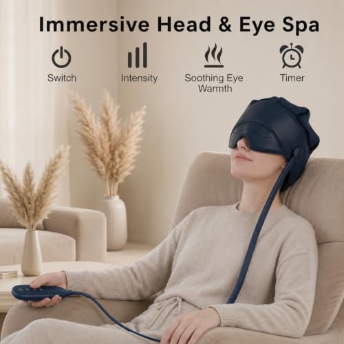 comrelax FSA Eligible HSA Approved Head and Eye Massager with Heat, 2200mAh Rechargeable Electric Scalp and Forehead Massage Tool, 6-Zone Kneading, Adjustable Pressure, Remote Control
