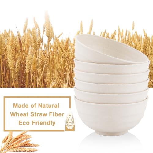 60oz Wheat Straw Bowls Set of 6, Unbreakable Ramen Bowl - White - color: White, size: 60 Oz