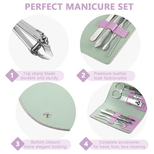12 Set Mini Manicure Bulk, 7 in 1 Nail Clipper, Purple - color: Purple