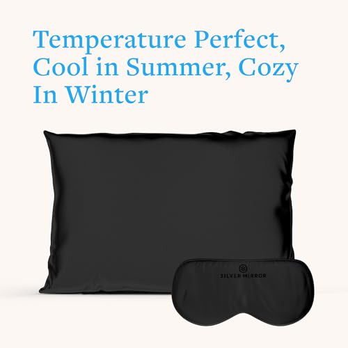 100% Silk Sleep Essentials Set in Black: Pillowcase and Eye Mask - color: Black