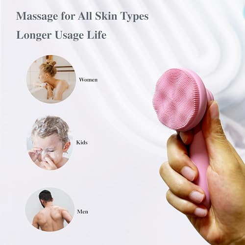 MtBoi 2 PC Silicone Facial Cleansing Brush Facial Scrubber Manual Exfoliating Facial Brush Face Cleanser Face Exfoliator Ultrafine Bristles for Sensitive Skin Easy to Clean Lather Well (Pink&Green) - color: Pink&green