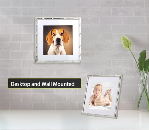 YiPinYin 6x6'' Bamboo Detail Sqaure Silver Metal Picture Frame With Mat for 4x4'' Set of 2, Narrow Silver Plated Photo Frames 4x4'' With Soft Velvet Backing for Desktop and Wall Décor(Silver) - color: Silver, size: 6x6 Mat 4x4 2PK