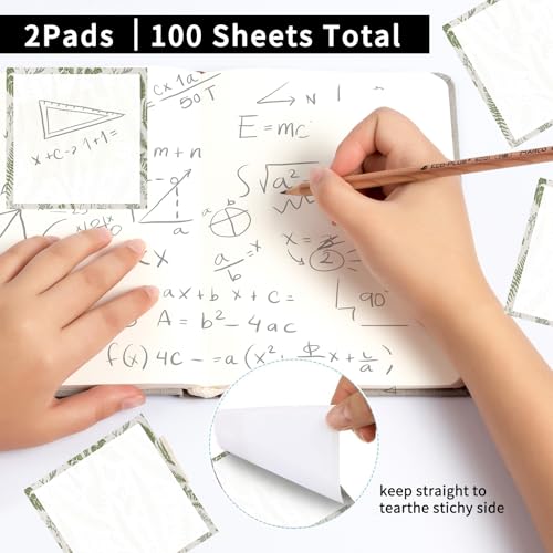 Sticky Notes 3x3 Inches, 2 Pads, Easy Post Cute Self-Stick Notes, Colorful Self Stick Notes Pads for Home Office Notebooks Accessories, Strong Adhesive Note Pad Green Leafs - color: Green Leafs