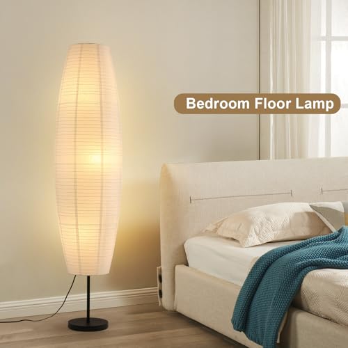 Paper Lamp Floor Lamp White Paper Lantern 3-Lights Bulbs Included - color: Oval White & Black