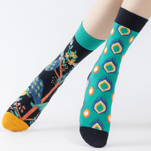 2 Pairs Cartoon Animal Crew Socks Fun Cotton Mid Calf Socks for Women - color: Peacock