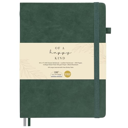 Classic Lined Journal Notebook 8.5x11" A4 Hardcover Leather - Green Journal - color: Green, size: A4 200 Pages