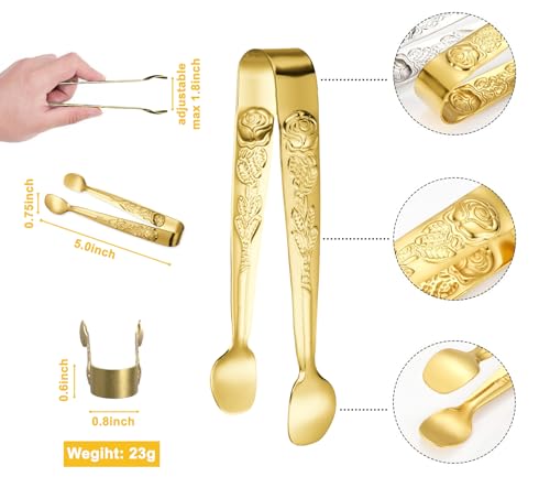 HINMAY 6PCS Mini Serving Tongs 5" Small Rose Appetizer Tongs (Gold) - size: 5-Inch