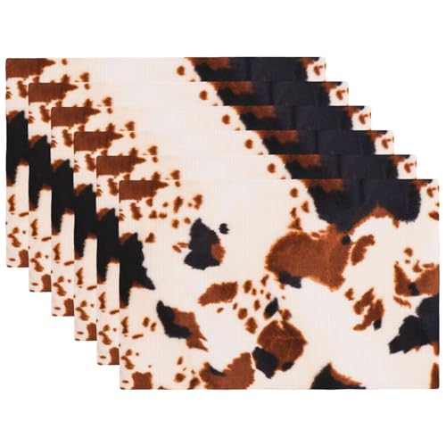 Brown Cow Print Placemats Washable Table Placemat Set of 6 - color: Black Brown, size: Set of 6