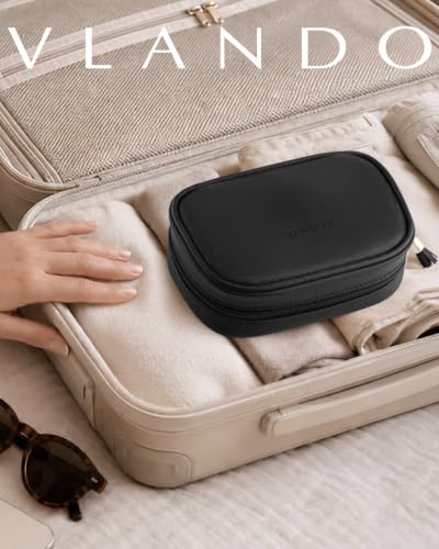 VLANDO Makeup Bag for Purse,Water-Resistant Leather Cosmetic Pouch,Black - color: Small-Black