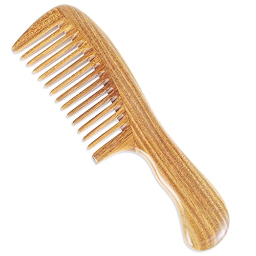 Onedor Handmade 100% Natural Green Sandalwood Hair Combs - Anti-Static Sandalwood Scent Natural Hair Detangler Wooden Comb (Wide Tooth) - style: Wide Tooth