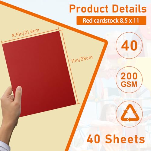 Guakicae 40 Sheets Dark Red Cardstock 8.5 x 11 Crafting Paper 75lb - color: Red, size: 40 Sheets