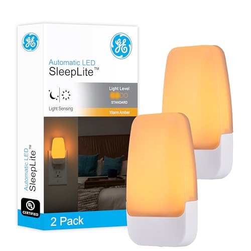 GE SleepLite Plug in Night Light with Dusk to Dawn Sensor, 2 Pack - color: Amber, size: 2 Pack