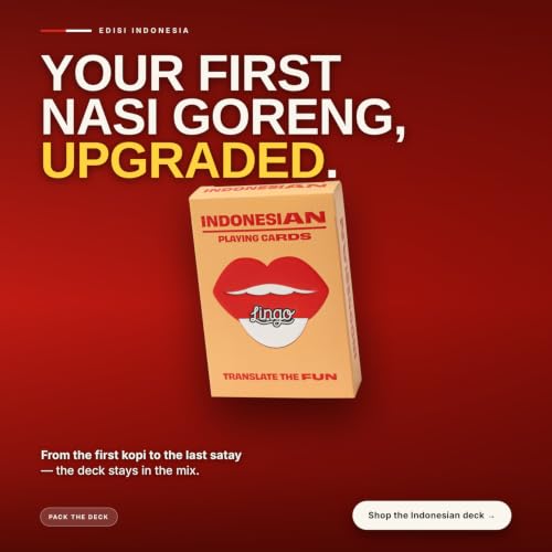Lingo Indonesian Playing Cards | Indonesian Culture & Language Learning Flashcards for Adults | 52 Bahasa Indonesia Phrases with Pronunciation | Fun Gift for Bali & Indonesia Travelers