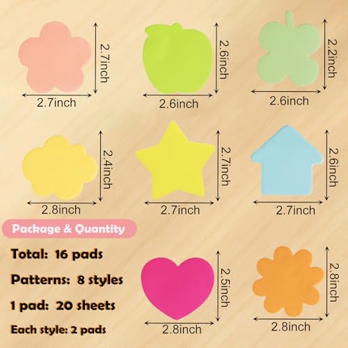16 Pads Cute Sticky Notes, Fun Notes Memo Pads Back to School Supplies Notes Page School Tab for School Office