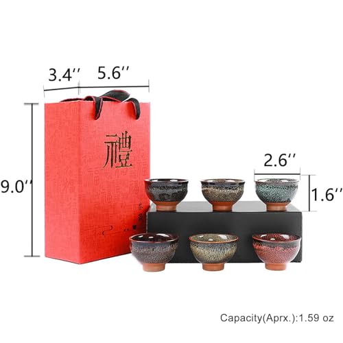 VanEnjoy 6 Sets Colorful Tea Cups - Kiln Transformation Chinese Handmake Jianzhan