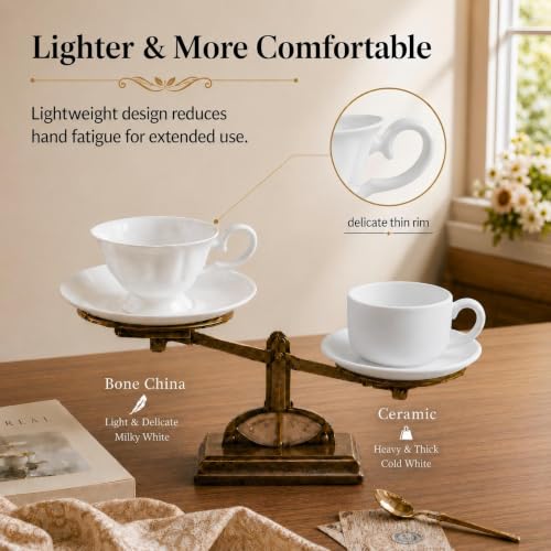 Fine Bone China Tea Cups and Saucers Set of 4, 4 oz - color: 4Pcs Royal Set, size: 4 Count (Pack of 1)