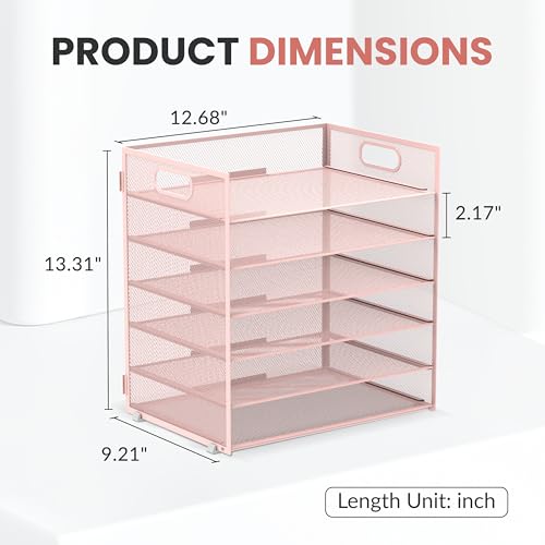 Daltack 6-Tier Paper Organizer for Desk with Handle, Pink - color: Pink