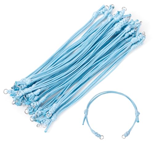 20Pcs Cyan Adjustable Braided Cord Colorful Waxed Thread Half Finished Bracelet with Jump Rings for Wrist DIY Women Jewelry Making Friendship Fashion Bangle Accessory - color: Cyan