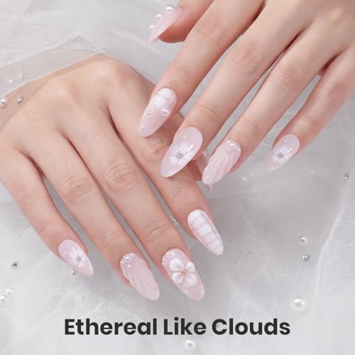 Beetles White Gel Nail Polish Set, Milky White Silver Glitter Pearl Cat Eye - color: A-Mixed Finishes | Cloud Aura