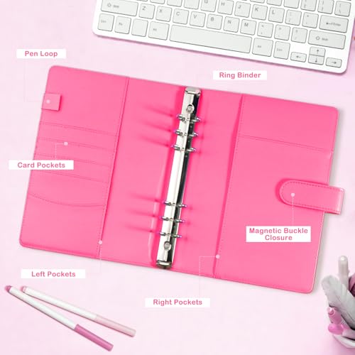 A5 Kpop Photocard Binder, PU Leather 6-Ring Album with Magnetic Closure, Includes 30 Pack 4-Pocket Pages for 240 Cards, Card Holder for Trading and Collectible Cards (Rose) - color: Rose