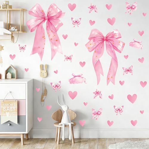 Large Pink Bow Wall Decals, 6 Sheets 64 Pcs - color: Large Pink Bow