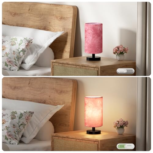 Fenmzee Small Table Lamps(Pink Shade - Black Base, 9" Inline Control) - color: Pink Shade - Black Base